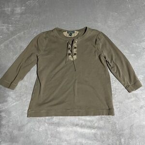 Y2K Lauren Ralph Lauren Shirt Womens Large Lace Up Henley Preppy Casual